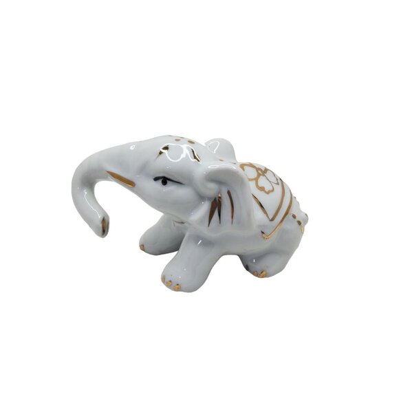 Vintage Lucky Elephant Porcelain Figurine, white with gold trim, EUC - Picture 1 of 3